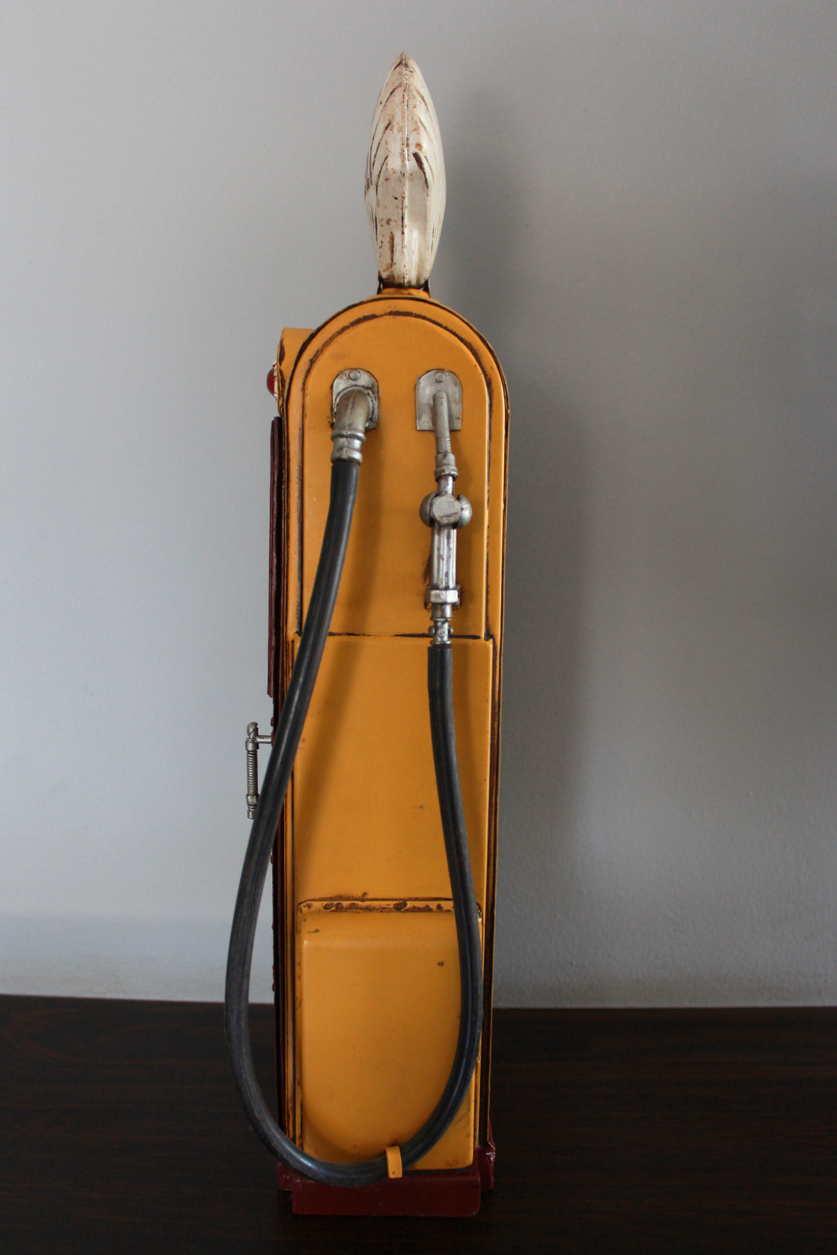 1938 Yellow Brown Shell Gas Pump Old Style Metal Model