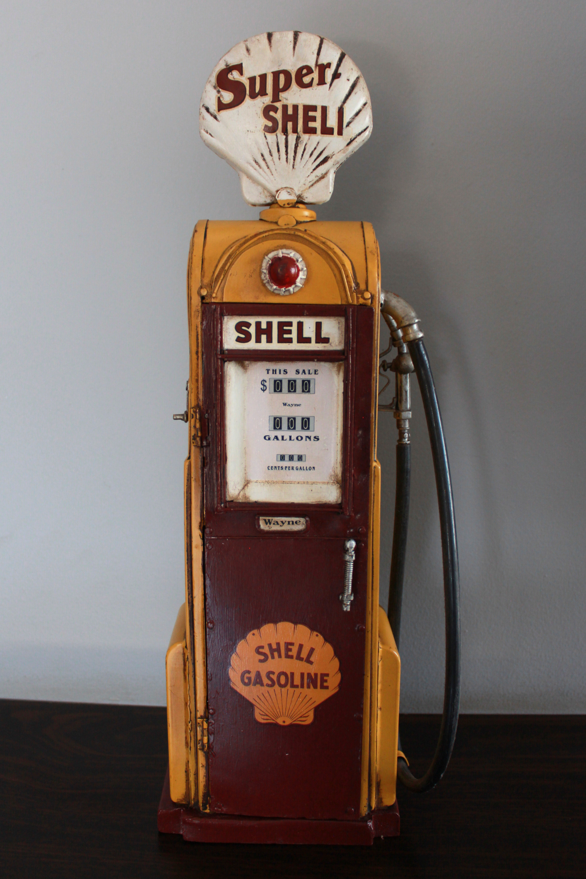 1938 Yellow Brown Shell Gas Pump Old Style Metal Model