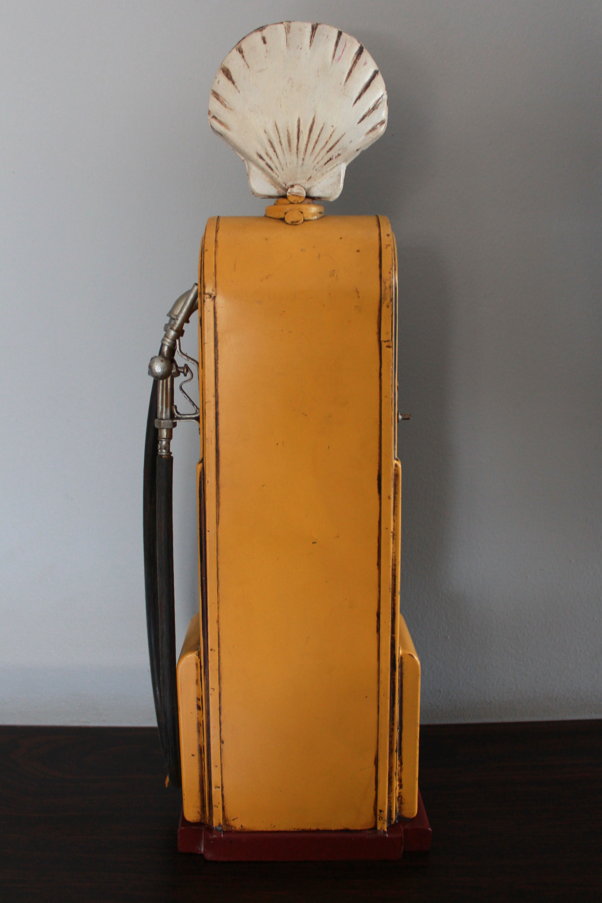1938 Yellow Brown Shell Gas Pump Old Style Metal Model