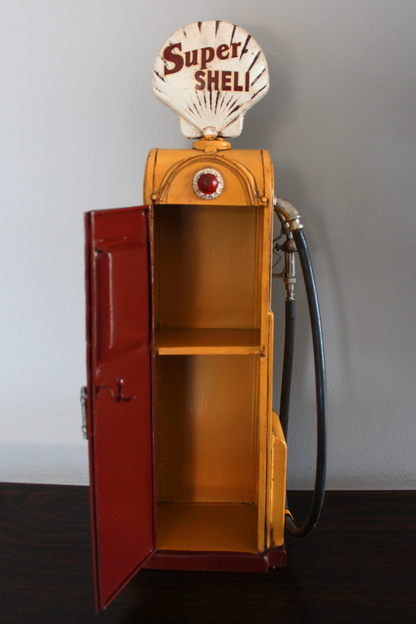 1938 Yellow Brown Shell Gas Pump Old Style Metal Model